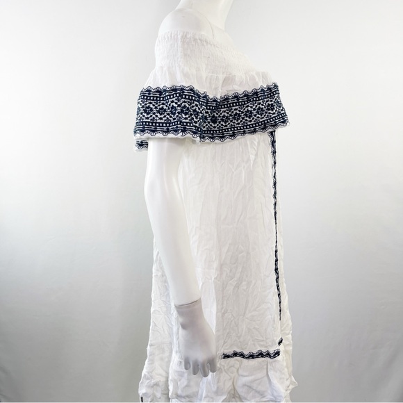 Muche & Muchette Dress White Off The Shoulder GAVIN Blue Embroidery One Size - Picture 5 of 10